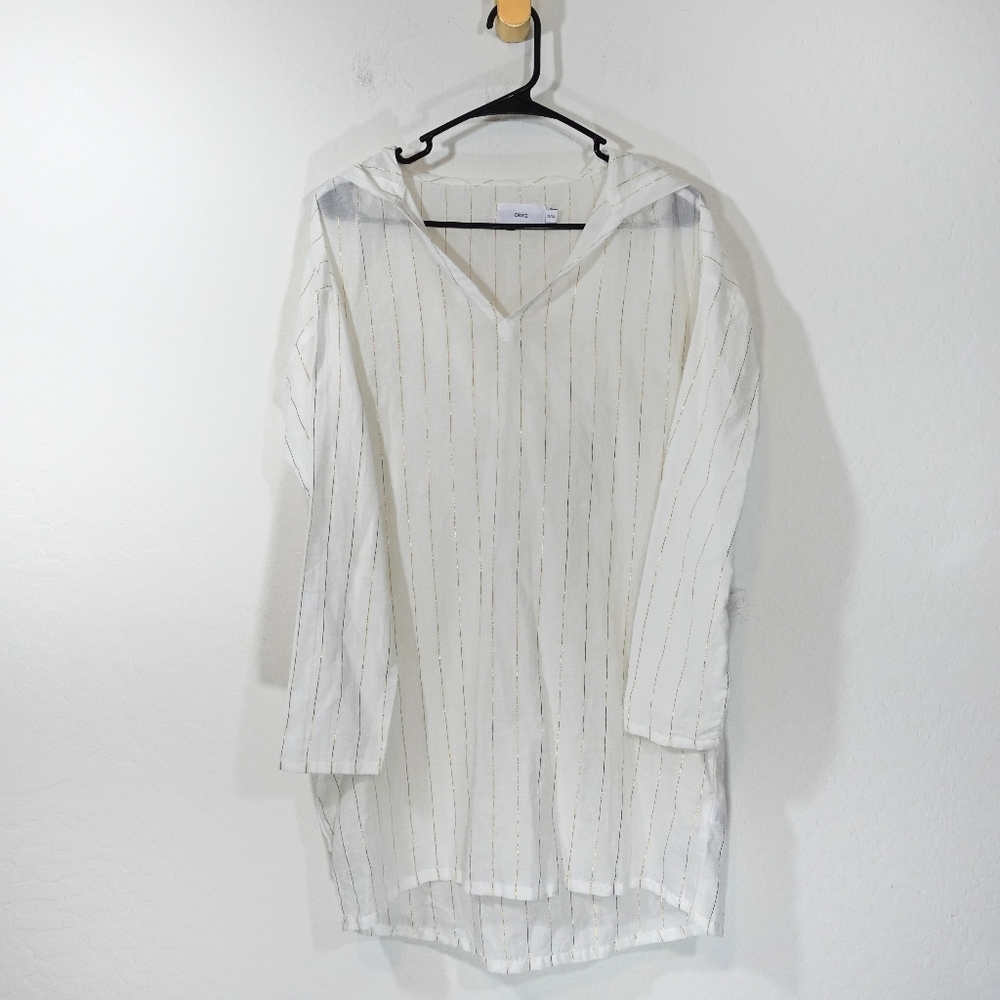 Onia Gold White Striped Coverup Dress Hooded XS